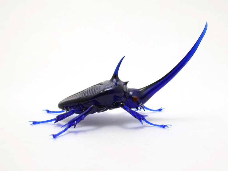 Cobalt Bling Rhino, glass bug by Wesley Fleming