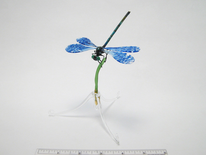 Dragonfly Resting on a Blade of Grass, glass dragonfly by Wesley Fleming