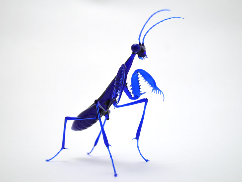 Indigo Mantis, glass mantis by Wesley Fleming