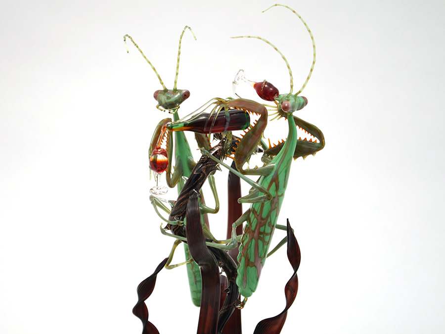 Ladies Night Out, glass mantis by Wesley Fleming